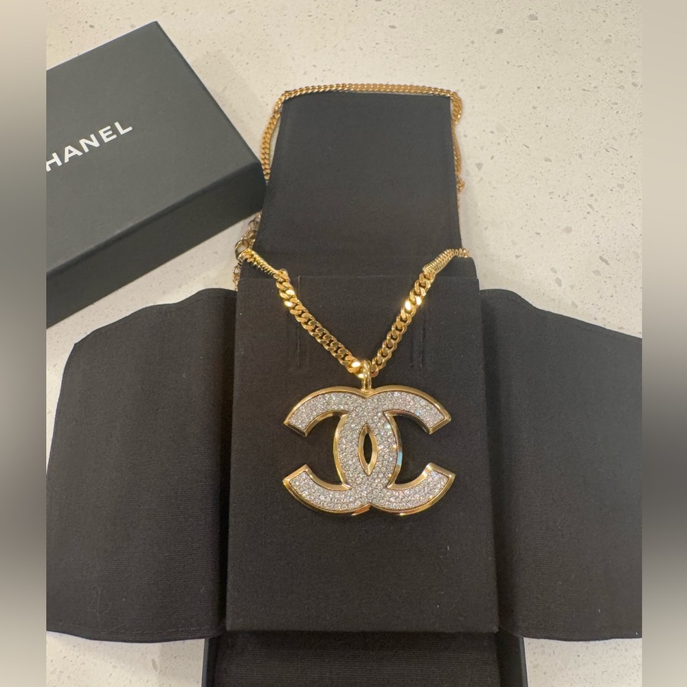 Authentic CHANEL CC Oversized Crystal Studded Long Necklace - Picture 2 of 7